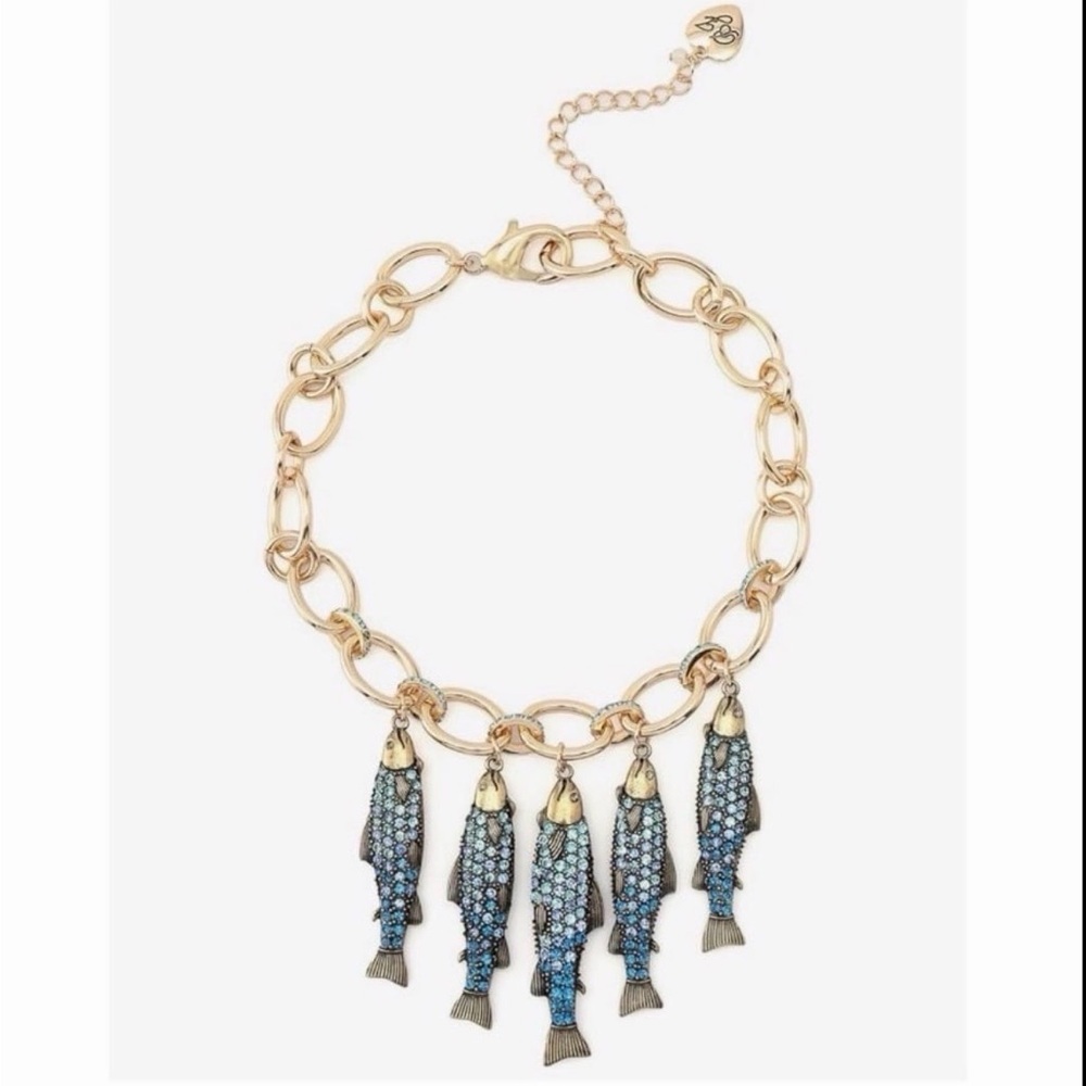 NWT โ๏ธ๐โ๏ธ Betsey Johnson Mermaid Jewels Blue Rhinestone Sardine Fish Necklace - Picture 5 of 16